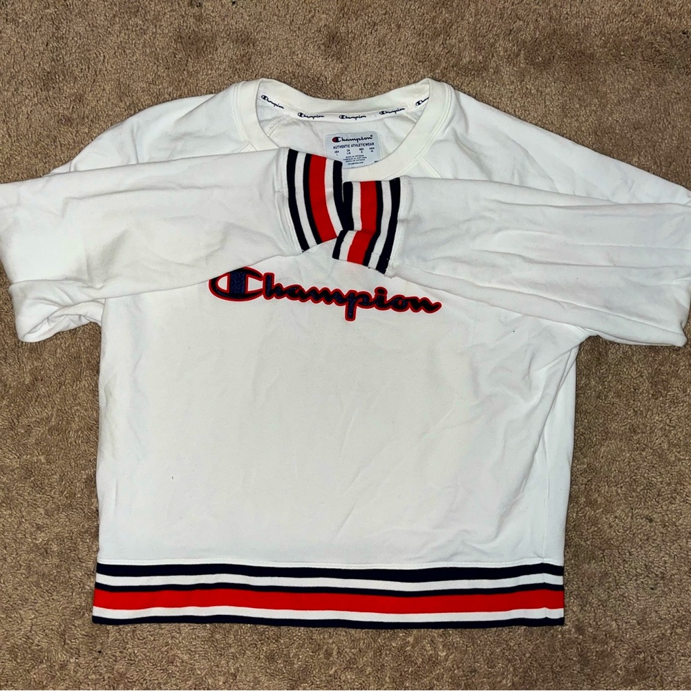 Champion Noodie (no hood) White, red and blue detailing!